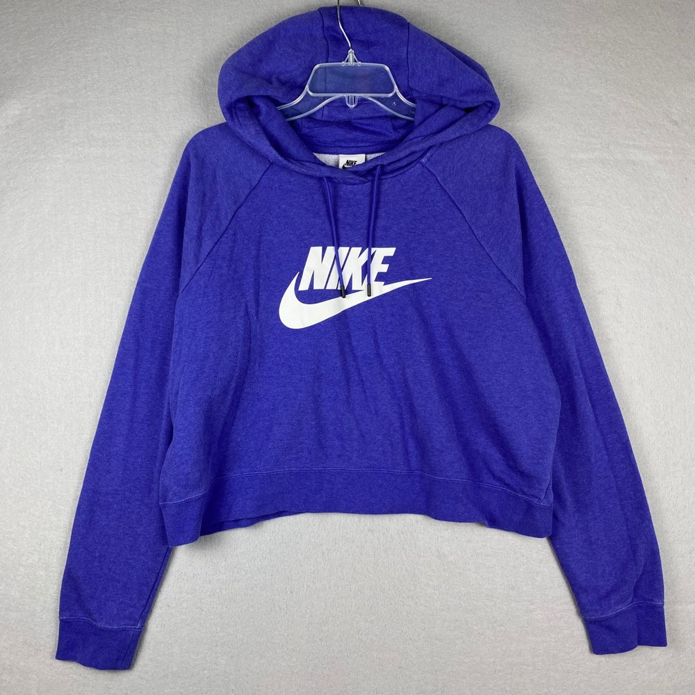 Nike Sportswear Essential Women Cropped Hoodie Purple Futura Logo XL 0461 - Picture 2 of 8